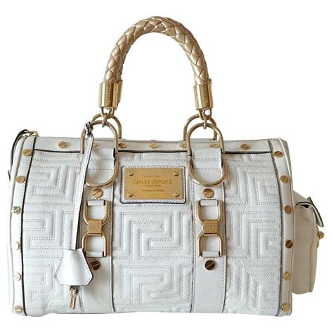 white bag versace|Versace collection evening bag.